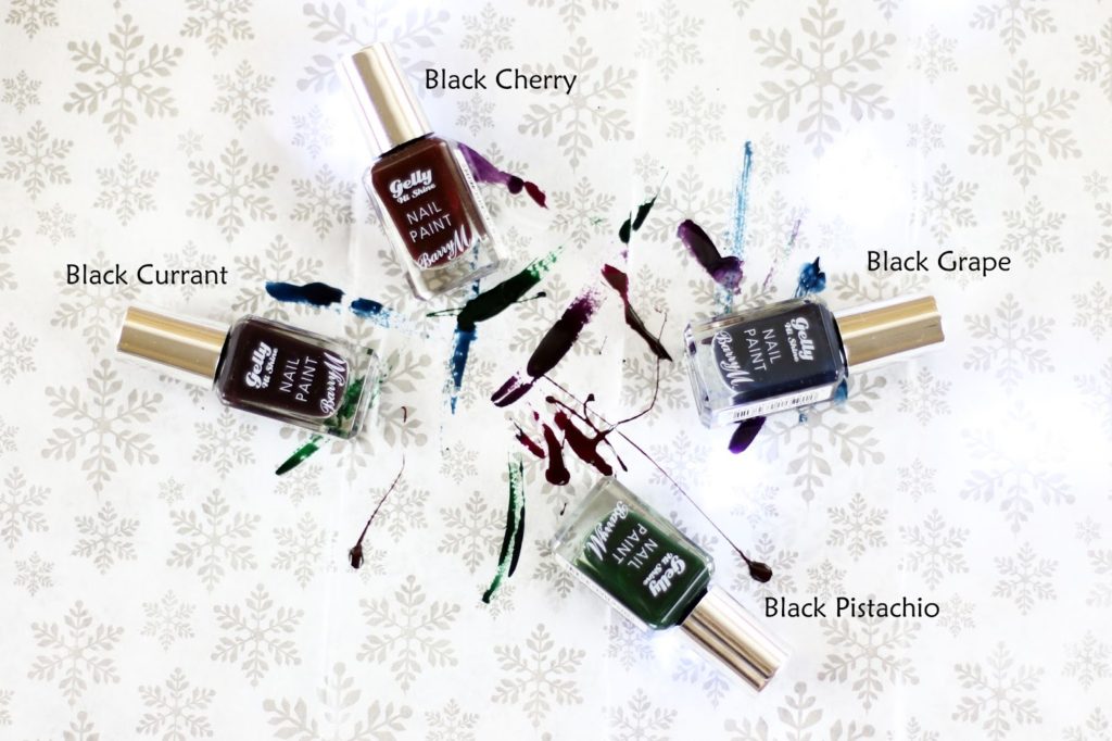 Barry M Gelly Hi Shine Nail Paint Review & Swatches: Black Currant, Black Pistachio, Black Cherry, Black Grape
