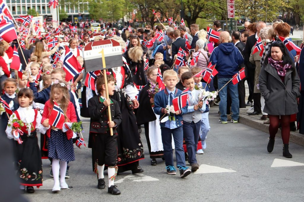 Celebrating 17 mai in Norway - barnetoget. Children's Parade in Stavanger