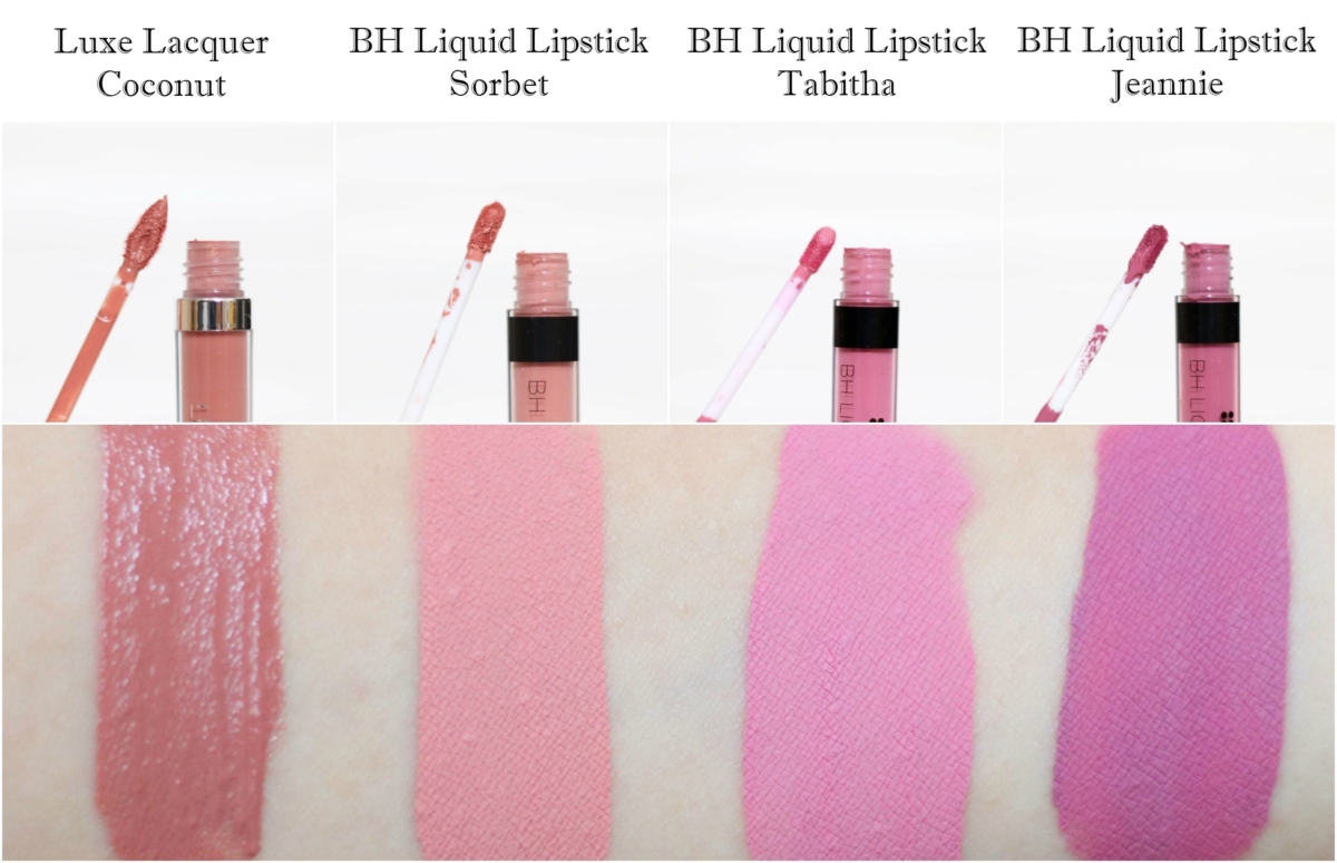 BH Cosmetics Luxe Lacquer in Coconut and BH Liquid Lipsticks in Sorbet, Tabitha and Jeannie Review and Swatches