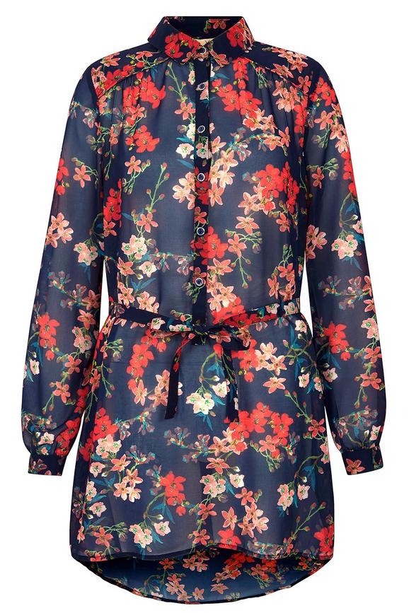 Yumi Blossom Print Belted Shirt